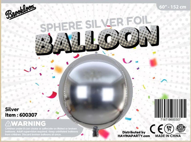 "60 inch giant silver sphere foil balloon for luxury event decoration"