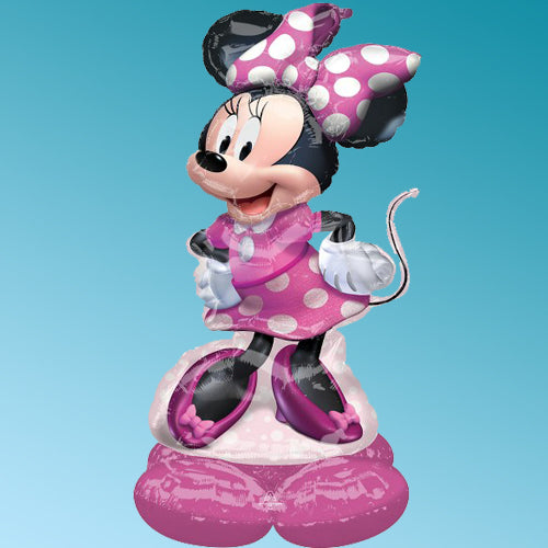 AirLoonz Minnie Mouse foil balloon with bright background, Disney character in pink outfit