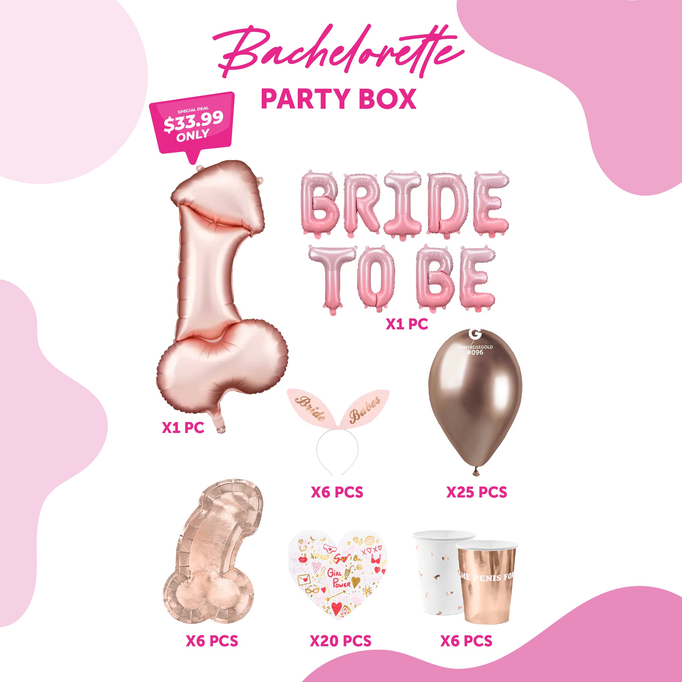Party supplies for bride-to-be celebration
