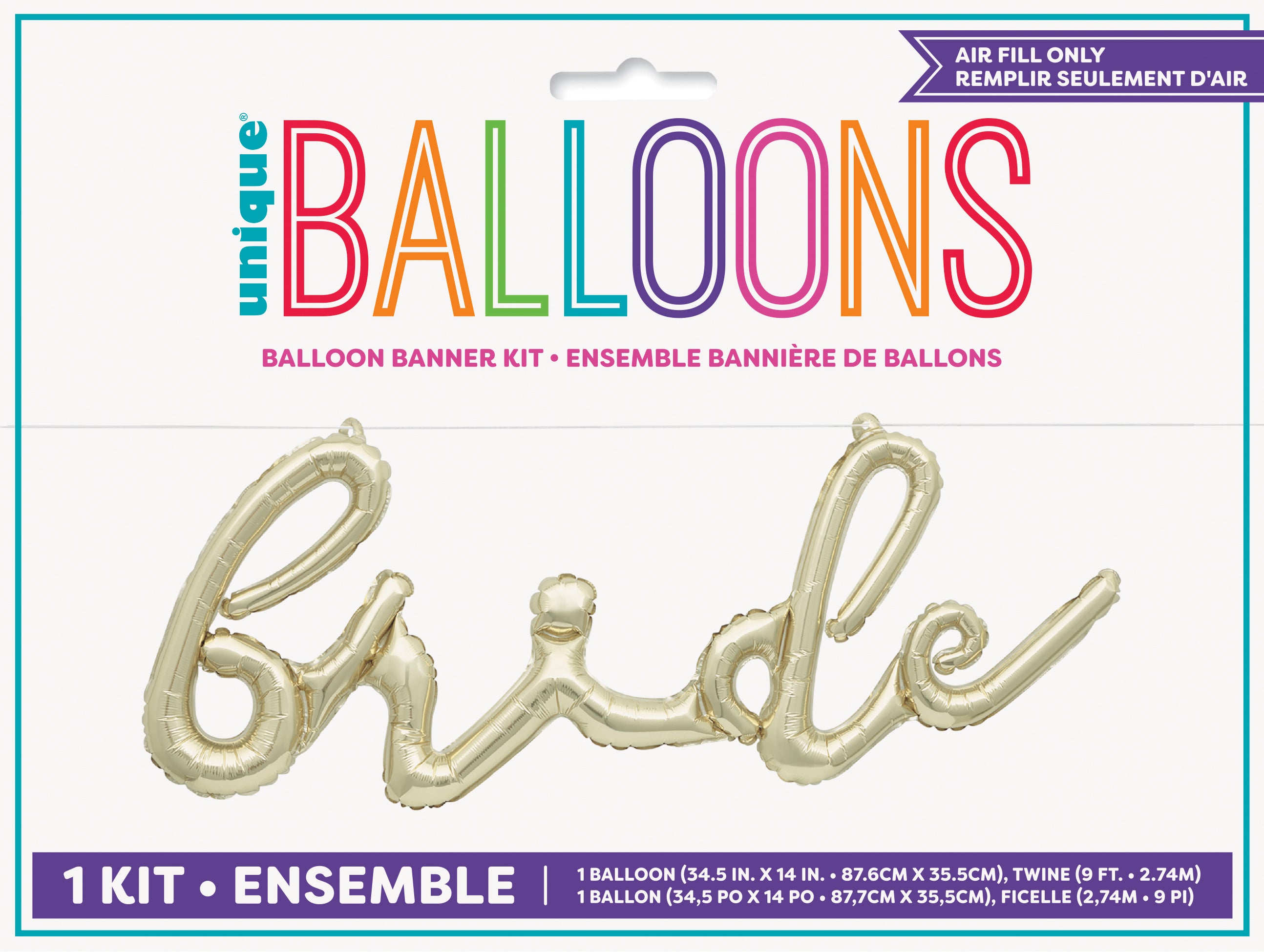 “Packaging of Bride white gold foil balloon banner kit 11083”