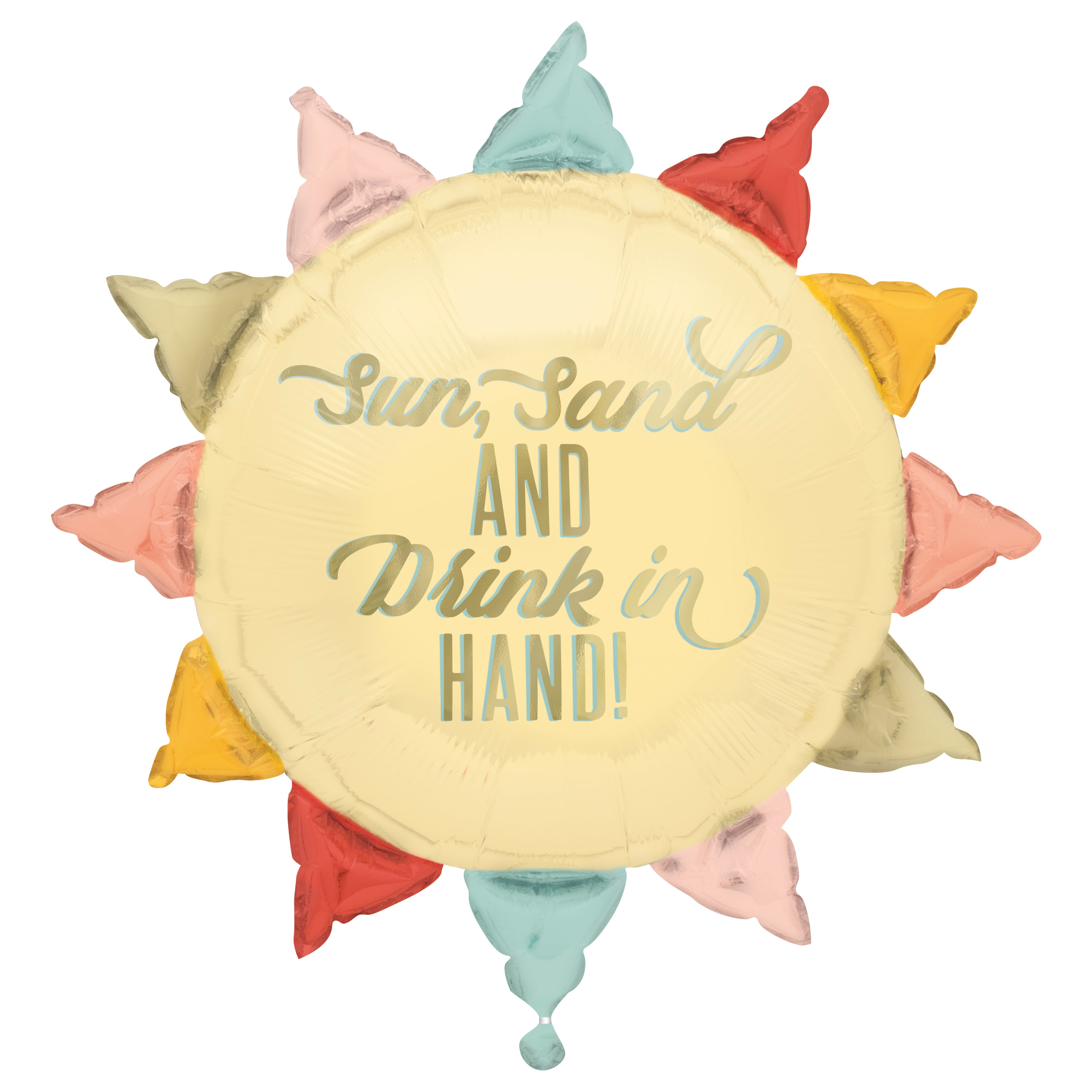 “Poolside Summer Sun 30 inch shaped foil balloon – pastel sun rays design”