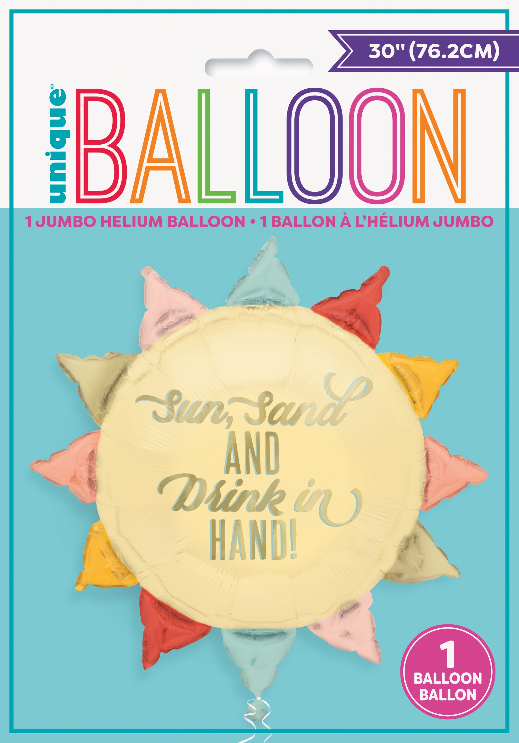 “Packaging of Poolside Summer Sun 30 inch foil balloon 16596 – Unique Industries”