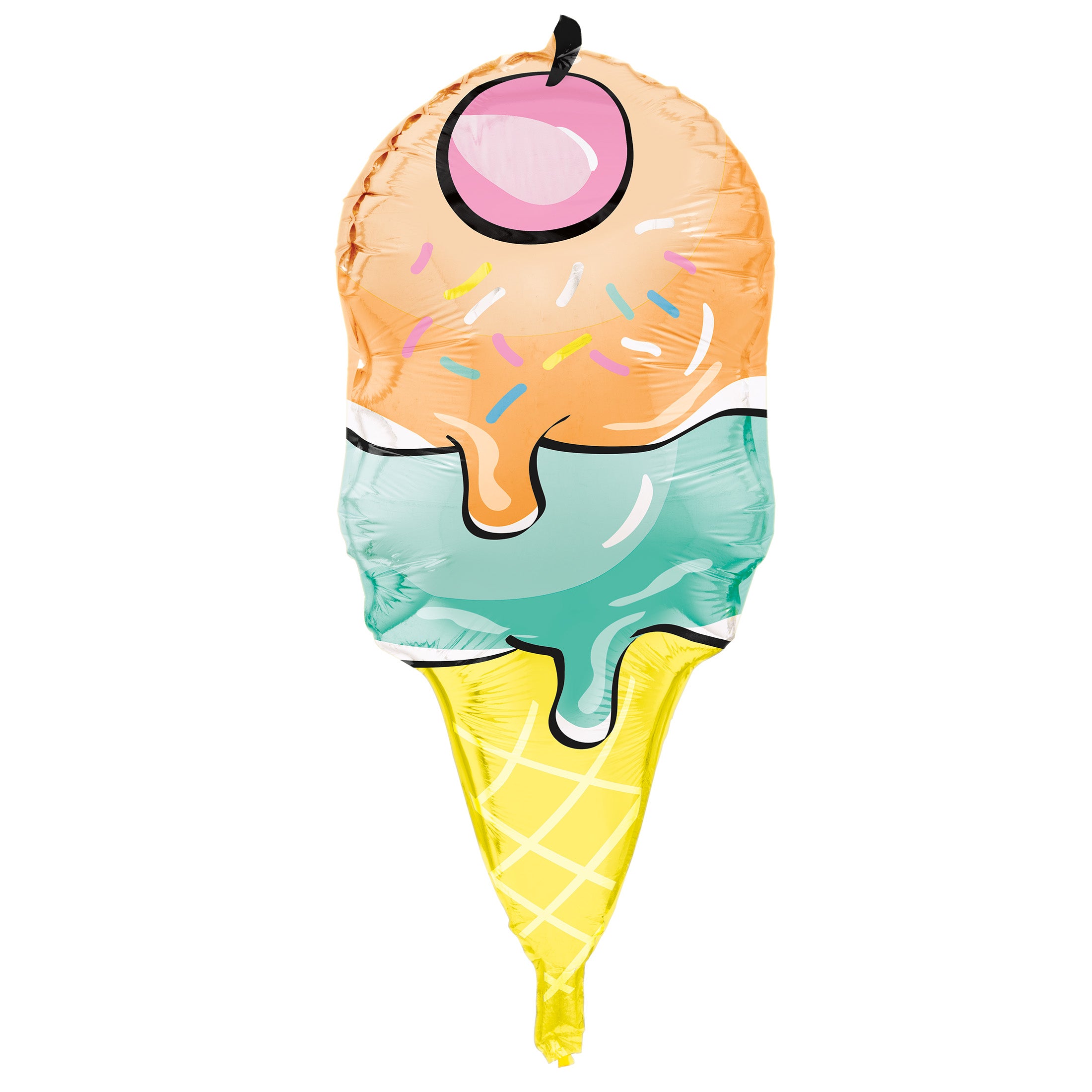 “Rainbow birthday ice cream cone 23 inch foil balloon – pastel scoops design”