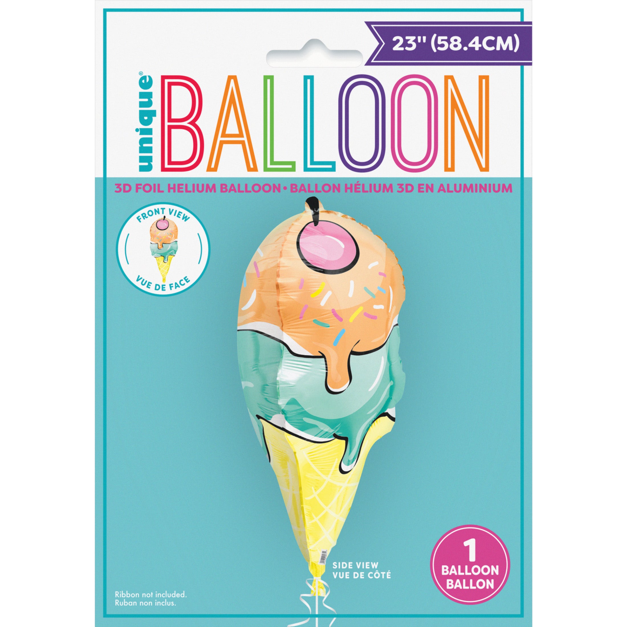 “Packaging of Rainbow Birthday Ice Cream Cone 23 inch foil balloon 18271 – Unique Industries”