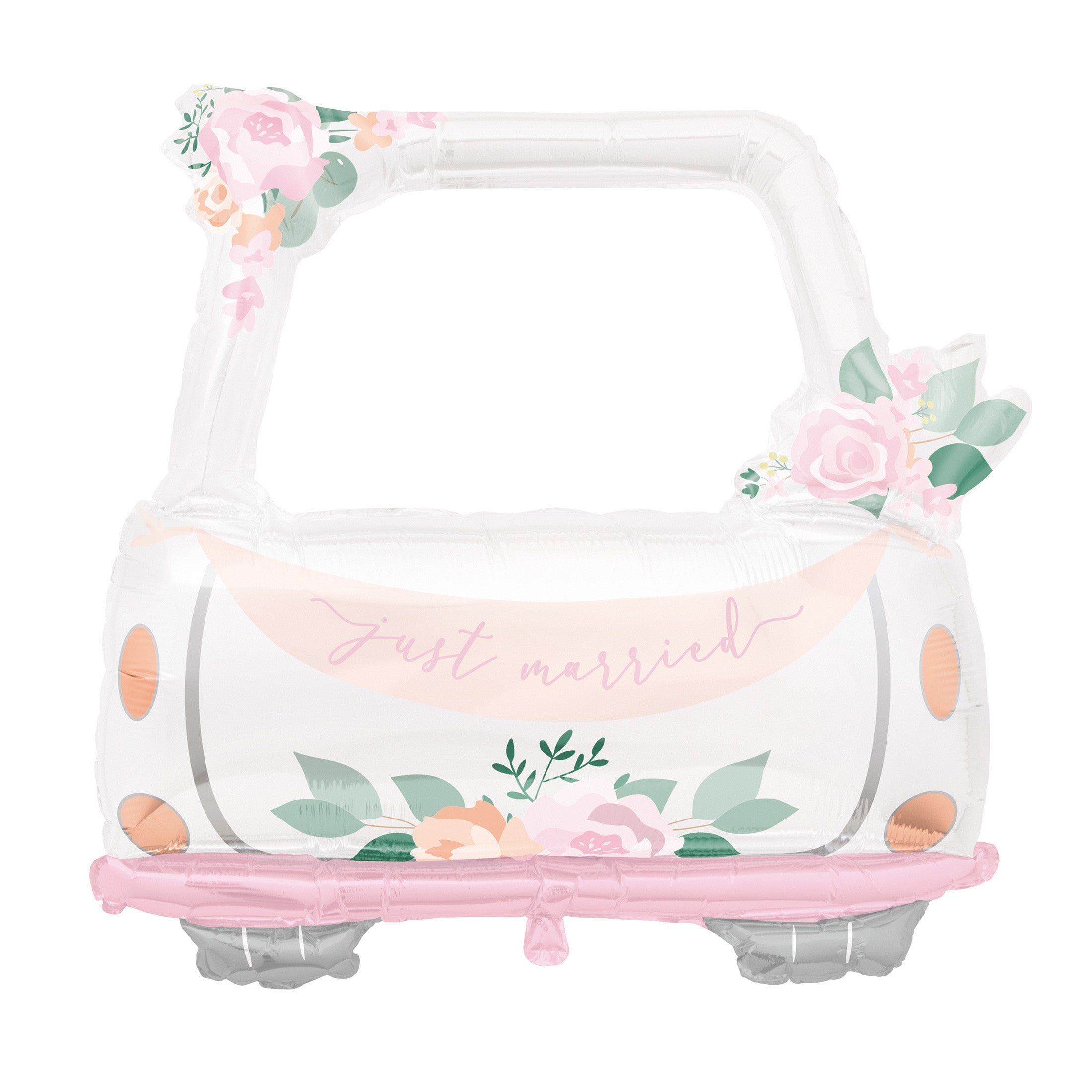“Just Married Pink Blooms car-shaped 37 inch wedding balloon – Unique Industries”