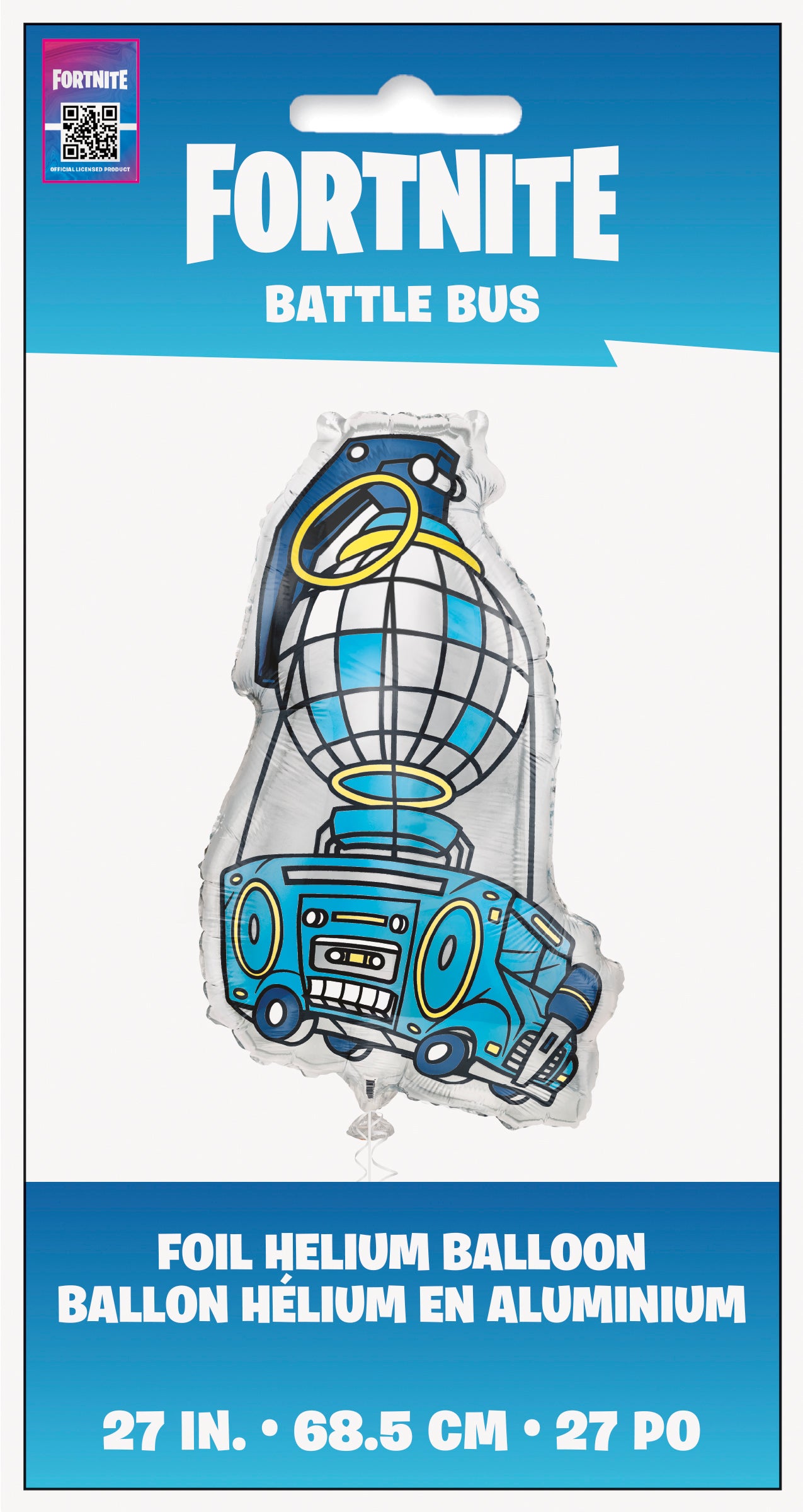 “Packaging of Fortnite Battle Bus 27 inch balloon 24719 – licensed gamer balloon”