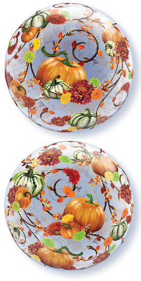 "Qualatex bubble balloon with pumpkins, leaves and flowers for Thanksgiving"