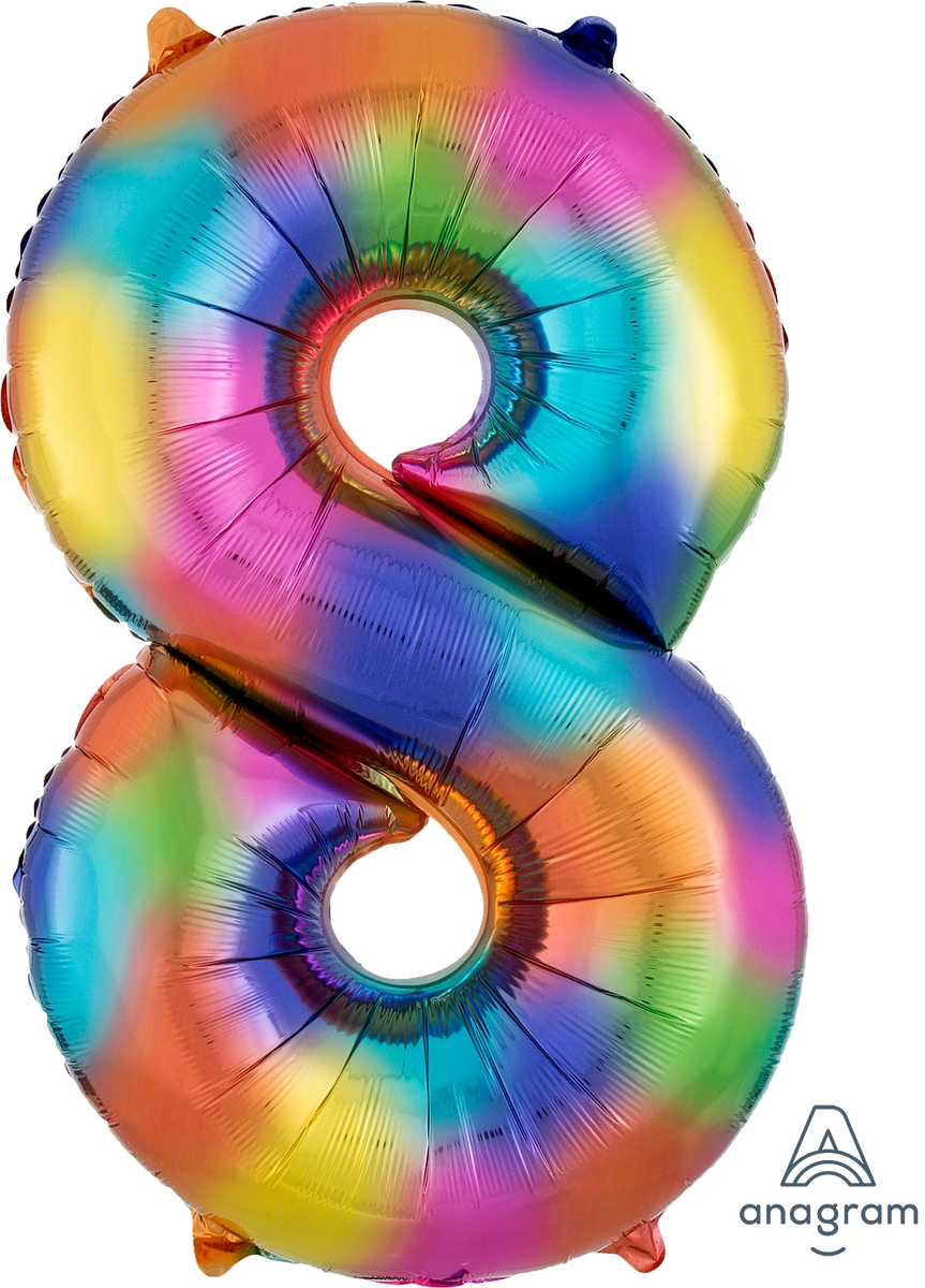 Rainbow Splash Number 8 Foil Balloon – 34