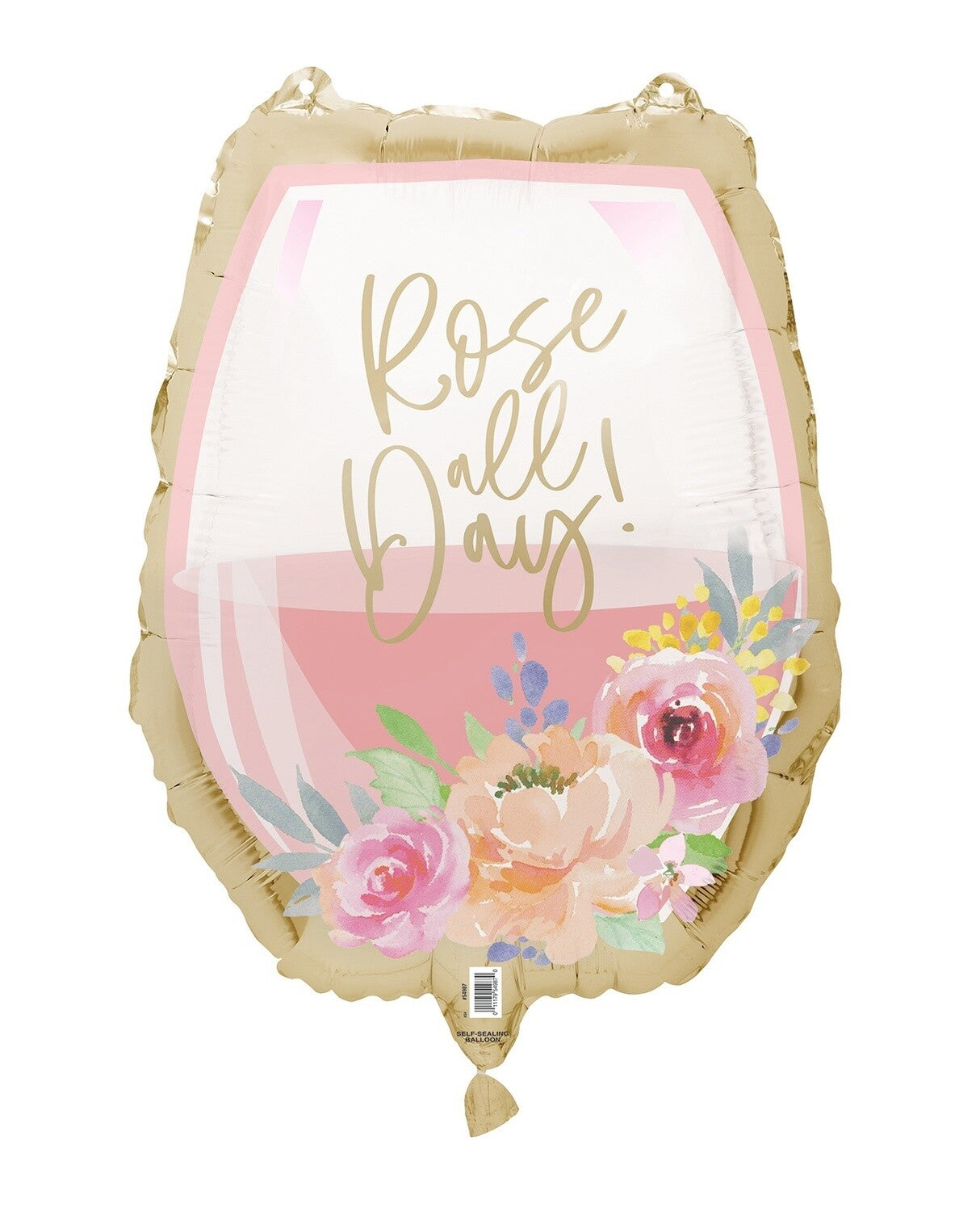 “Rosé All Day 17 inch wine glass foil balloon – pink and gold floral design”