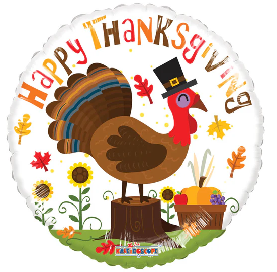 "Tom Turkey Happy Thanksgiving foil balloon 18 inch Kaleidoscope autumn holiday decoration"