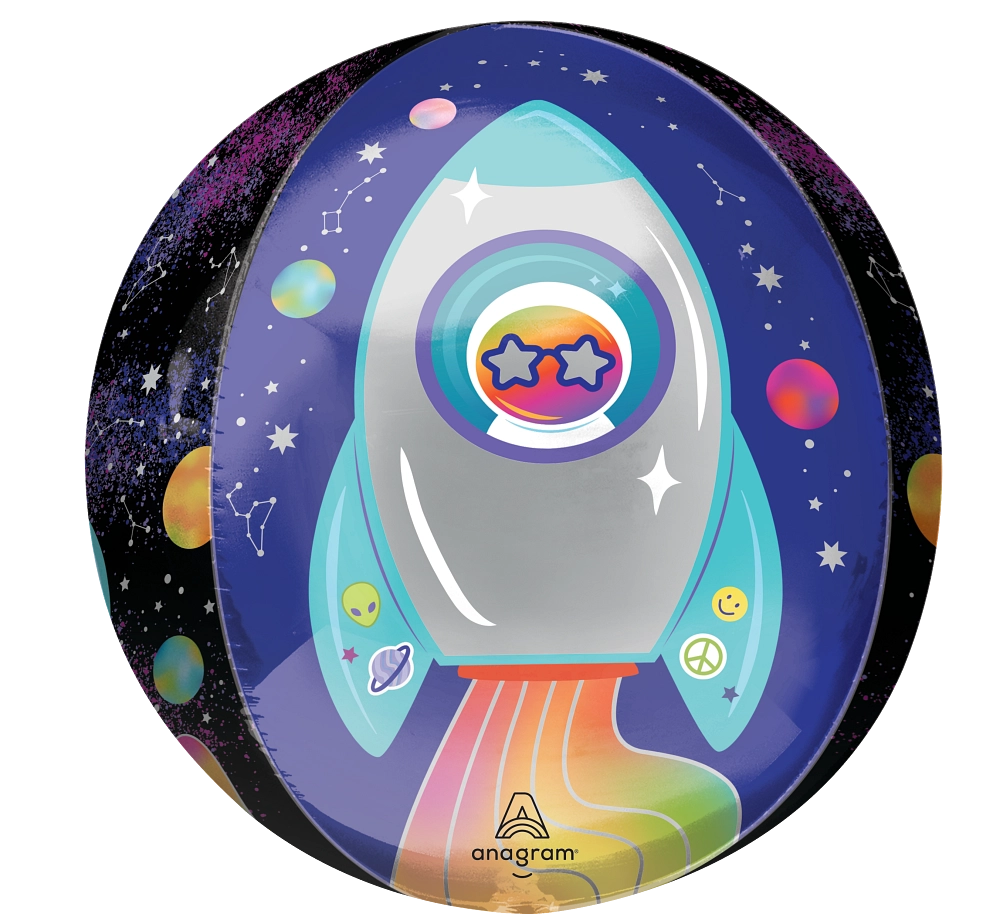 Outer Space Orbz Balloon 4787201 with rocket and planets – 16x15 inch Anagram foil balloon