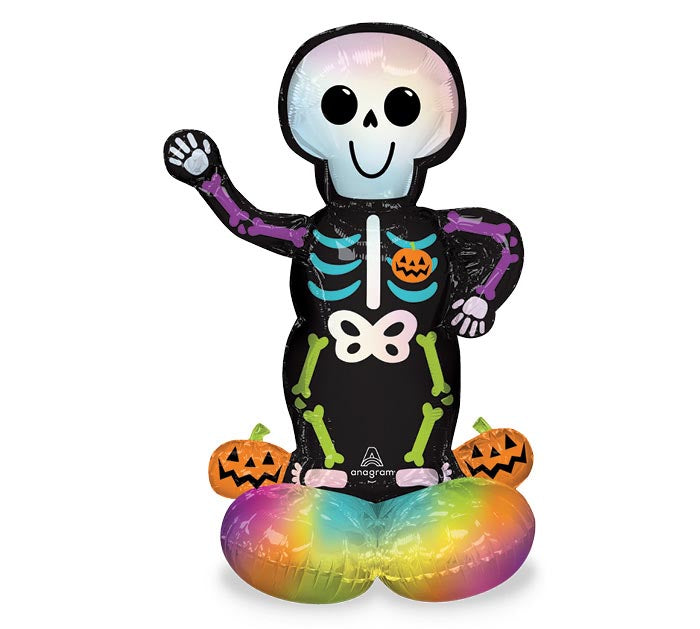“Airloonz Bare Bones Skeleton balloon 4902201 Halloween decoration with pumpkins and rainbow base”
