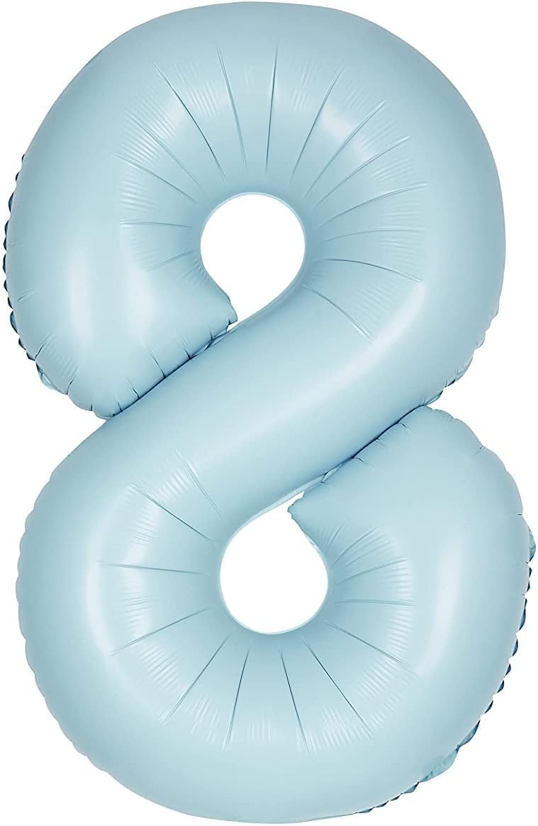 Large light blue number 8 balloon 34 inch for birthdays and parties