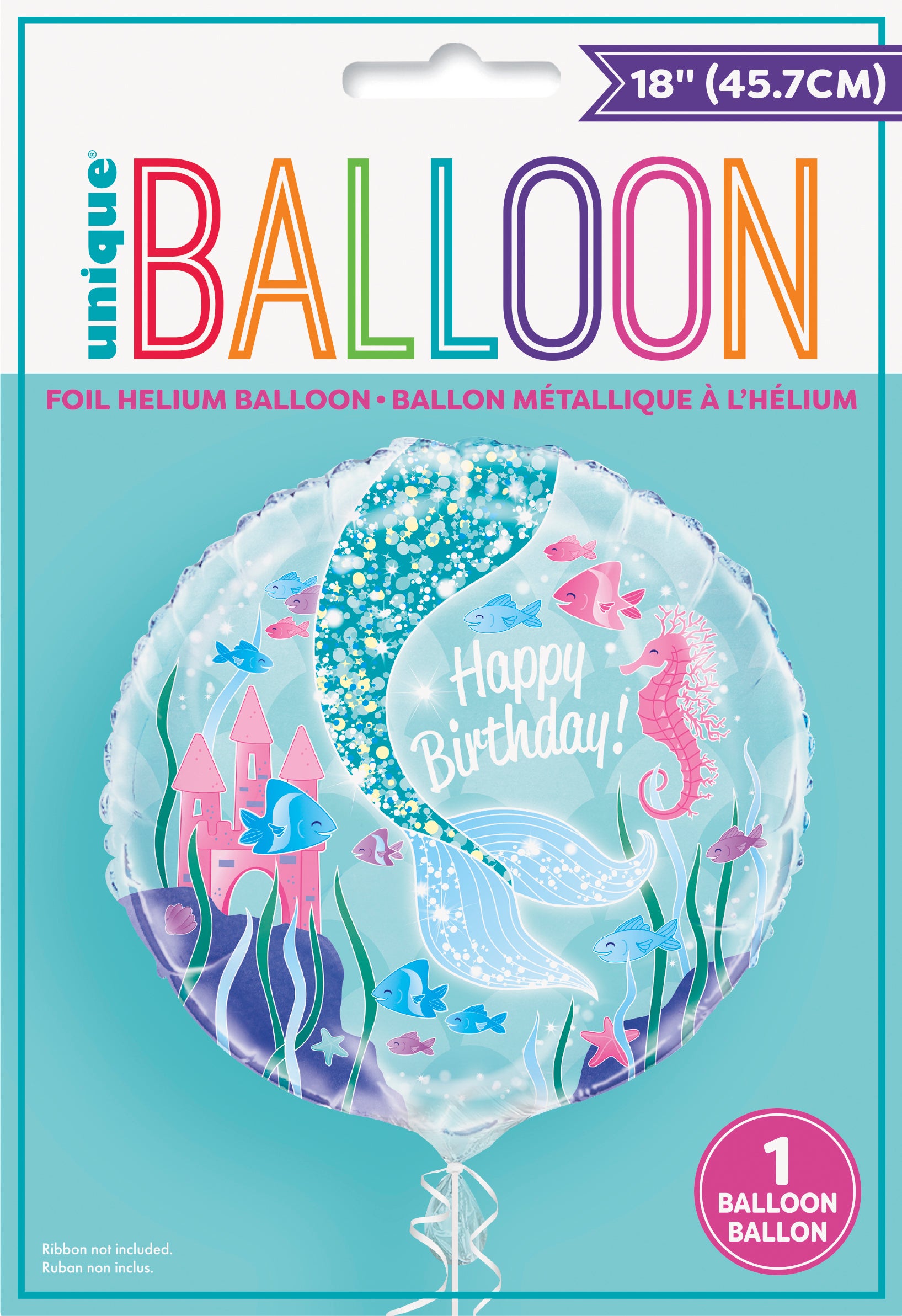 “Packaging of Happy Birthday Mermaid 18 inch balloon 58337 – mermaid party design”