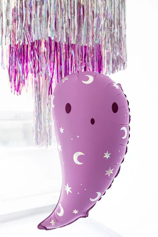 "Cute Halloween pink ghost balloon hanging on decor"