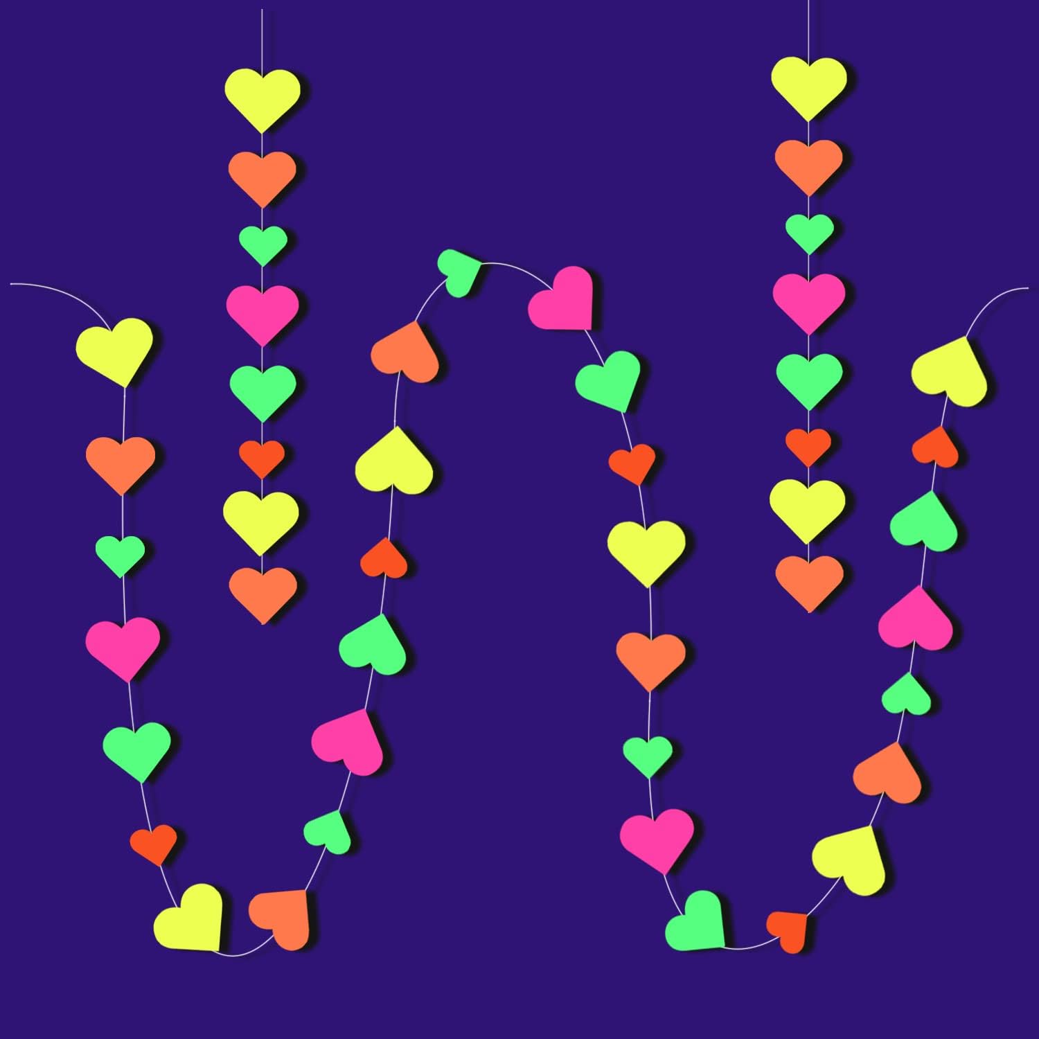 Paper UV Neon Heart Shape Garland 660481