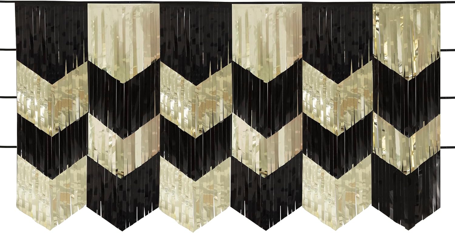 Scallop Fringe Black and Gold Garland Backdrop 26257