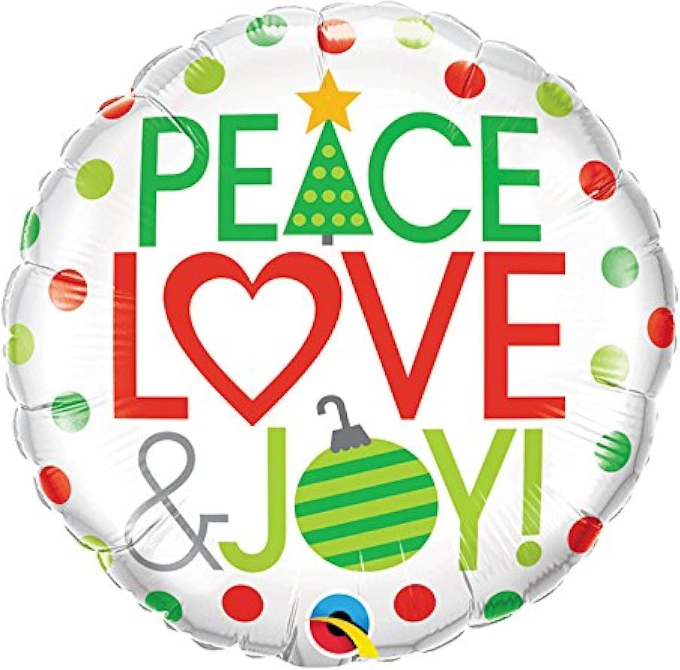 Qualatex Peace Love & Joy Christmas round balloon 52099 in red, green and white.