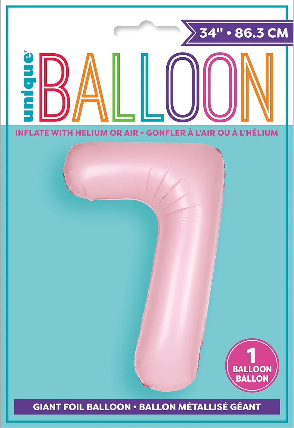 Light pink number 7 foil balloon 34 inch