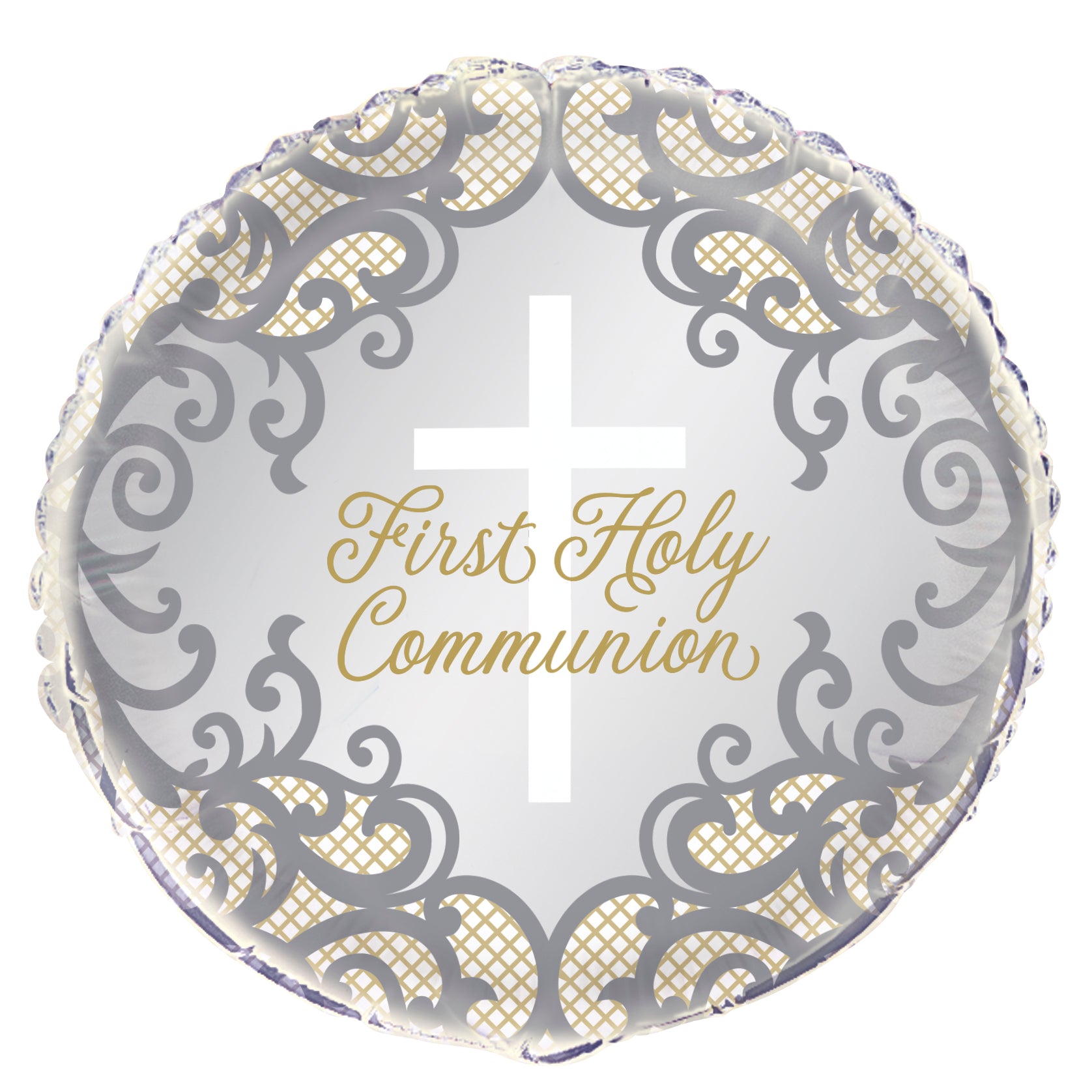“First Holy Communion 18 inch round foil balloon with gold accents – Unique Industries”