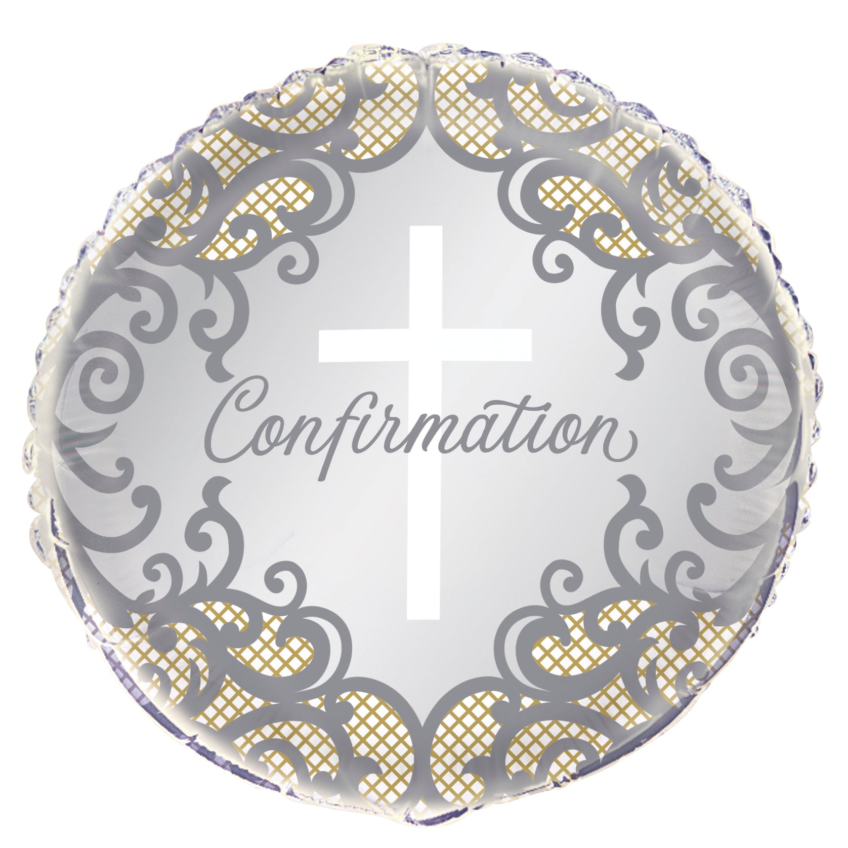 “Confirmation 18 inch round foil balloon with white cross – Unique Industries”