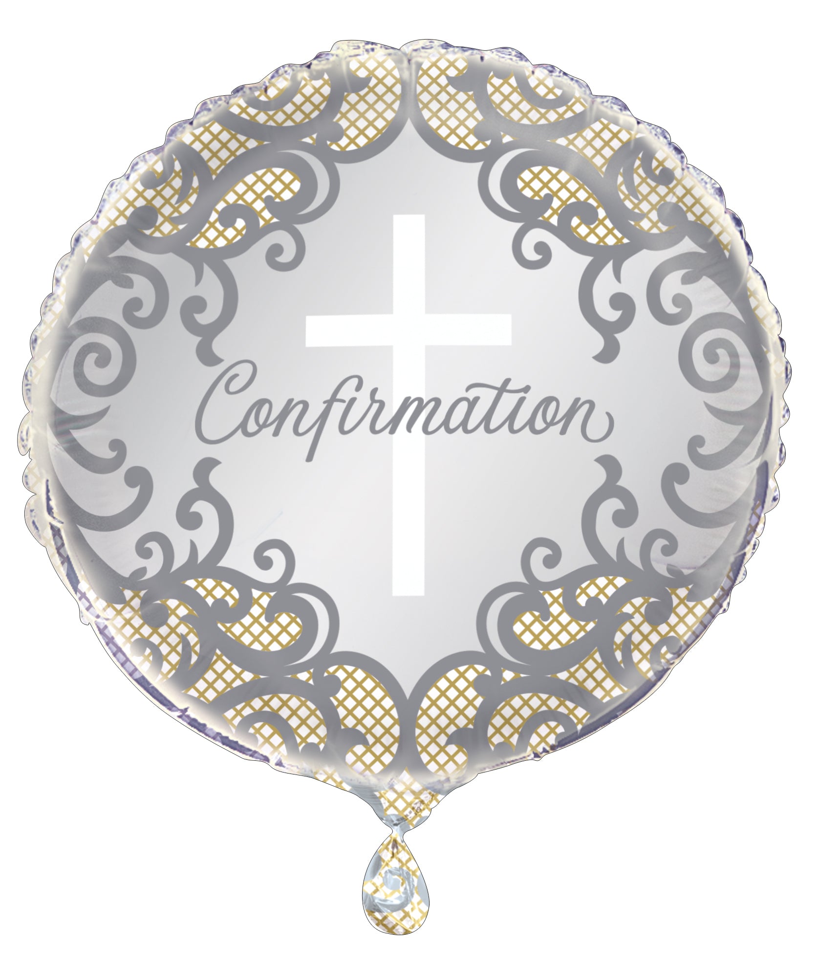 “Confirmation 18 inch round foil balloon with white cross ”
