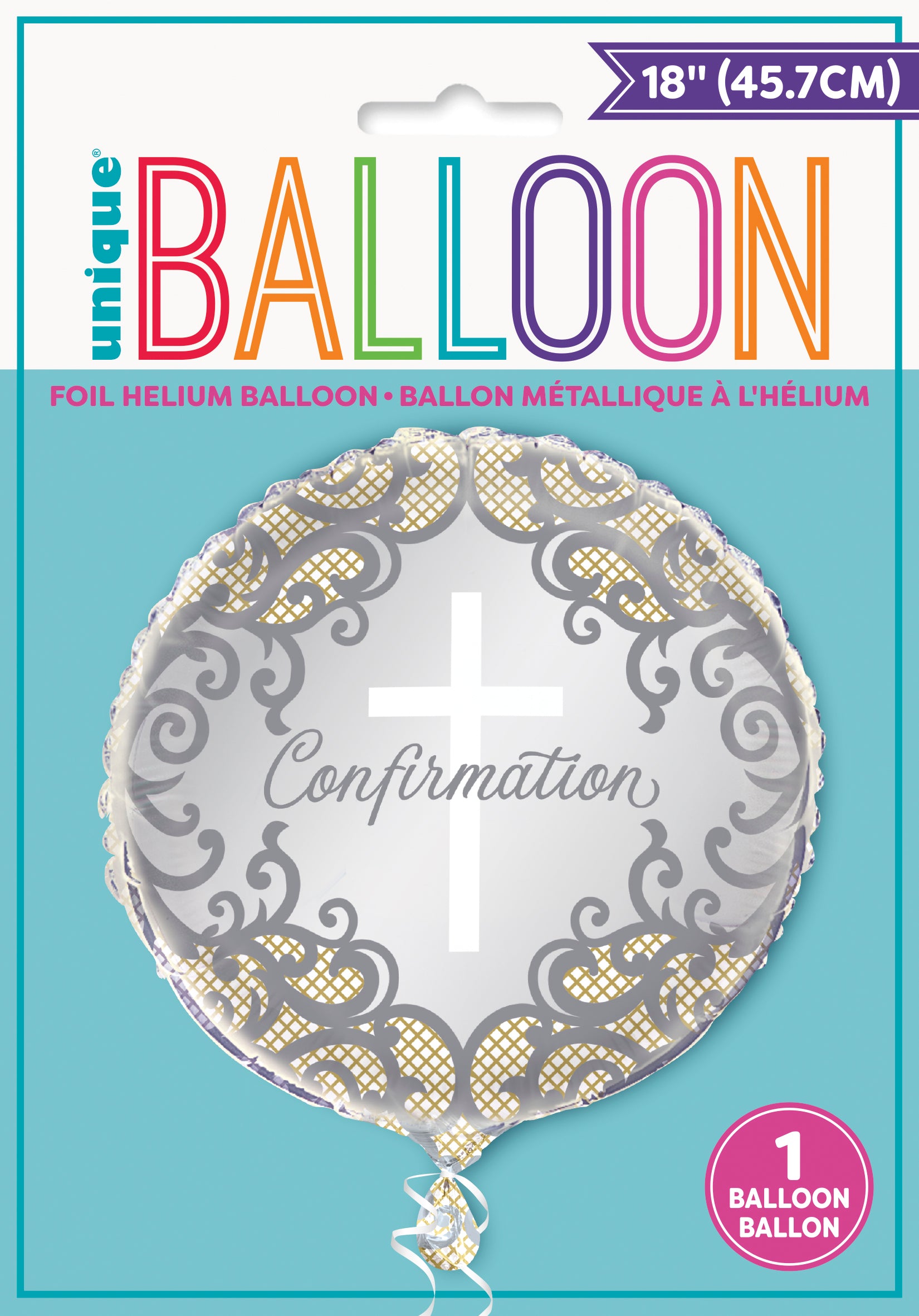 “Packaging of Confirmation 18 inch foil balloon 74867 – religious celebration balloon”