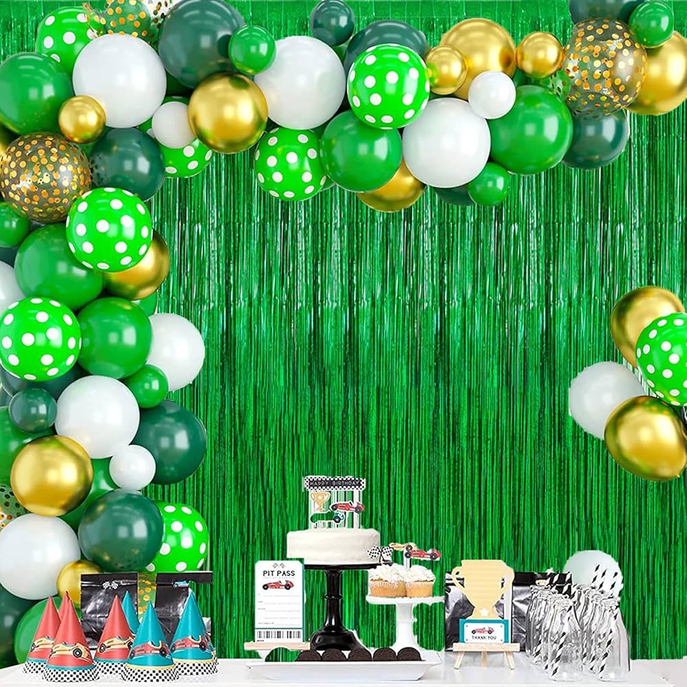 “Green foil curtain party decoration backdrop”