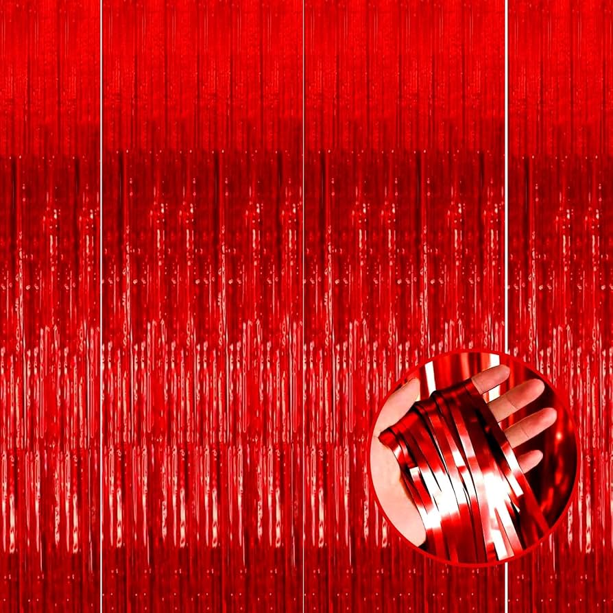 Shiny red fringe curtain for Christmas decorations