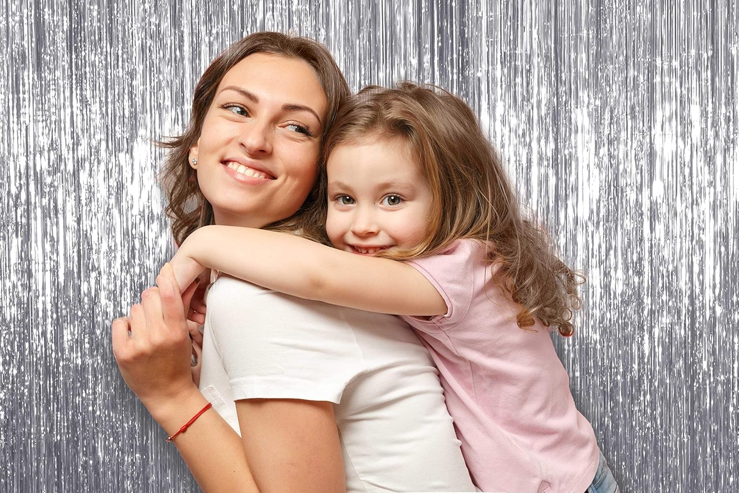 Glamorous silver party curtain used for celebration photos