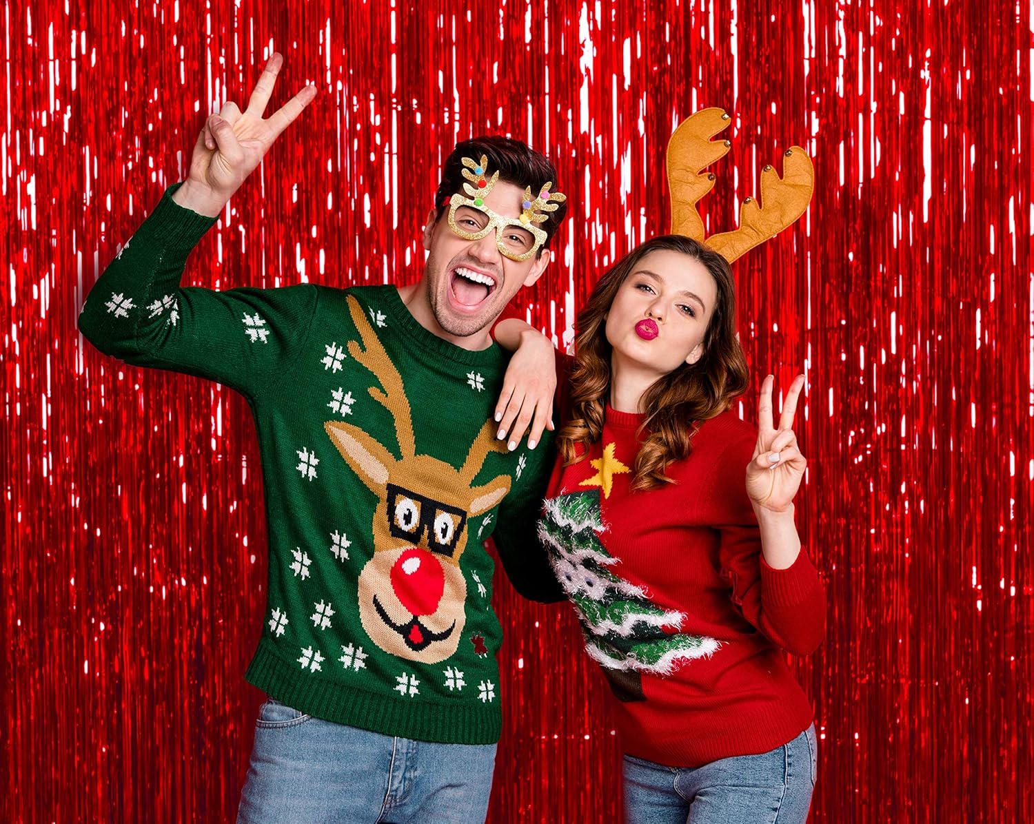 Red party curtain used for holiday celebrations and New Year’s Eve