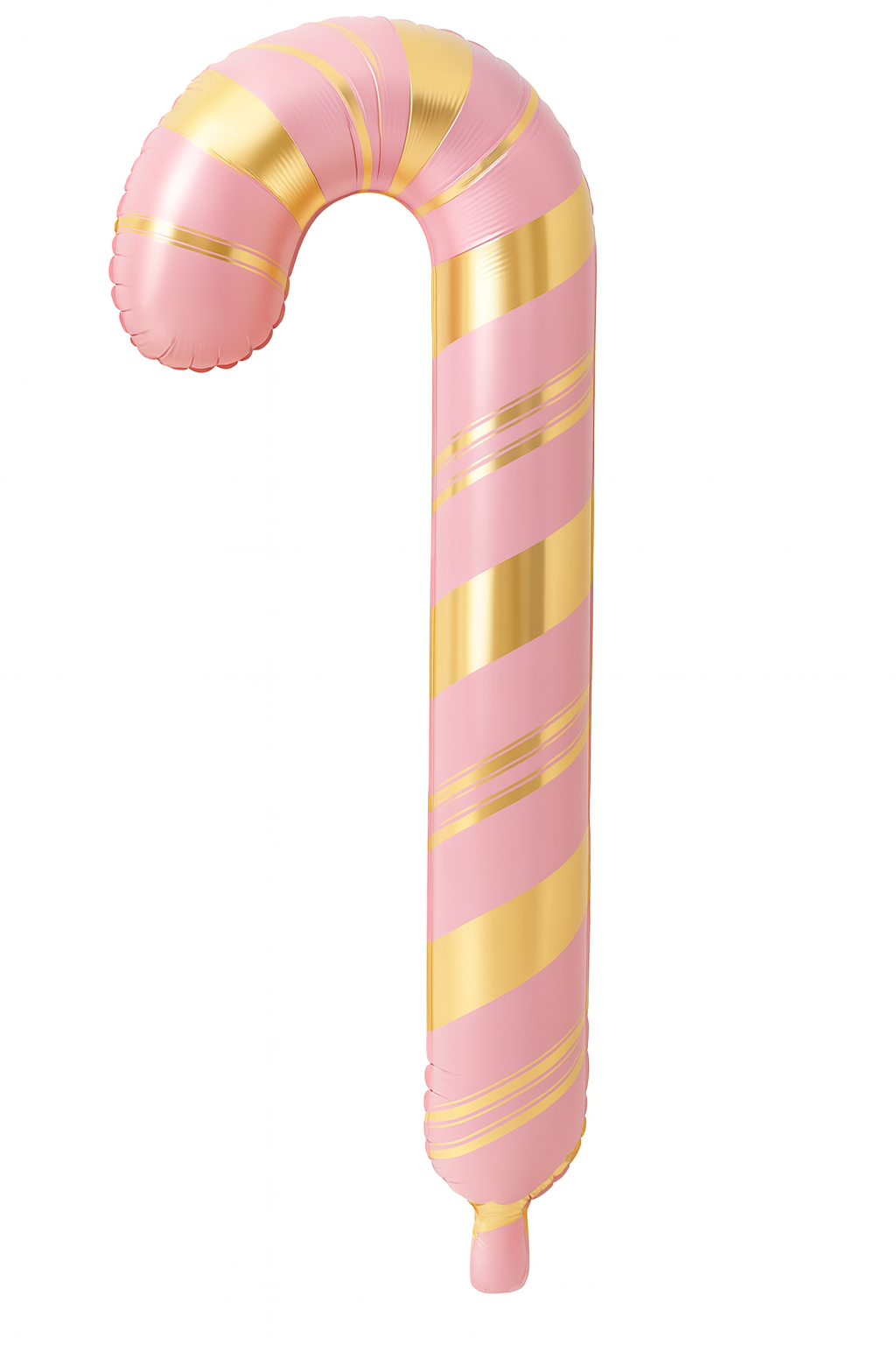 Pink and gold candy cane foil balloon with pastel stripes, Christmas decoration for parties and balloon setups.