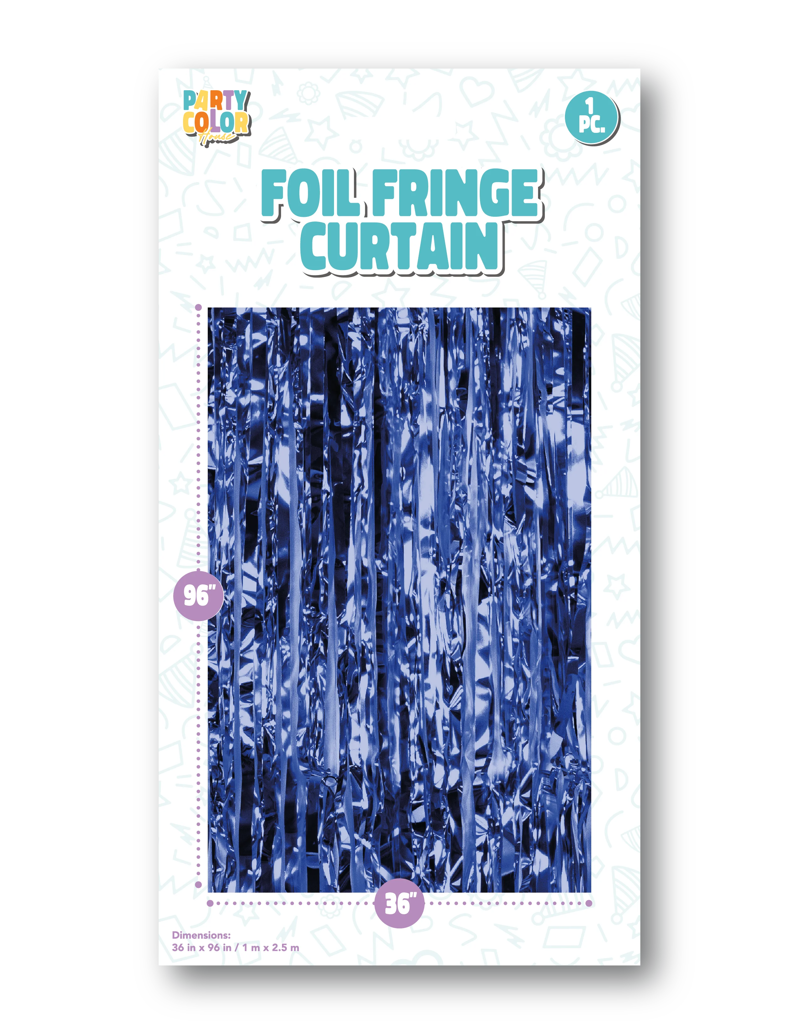 Shiny blue metallic fringe curtain backdrop 36 x 96 in