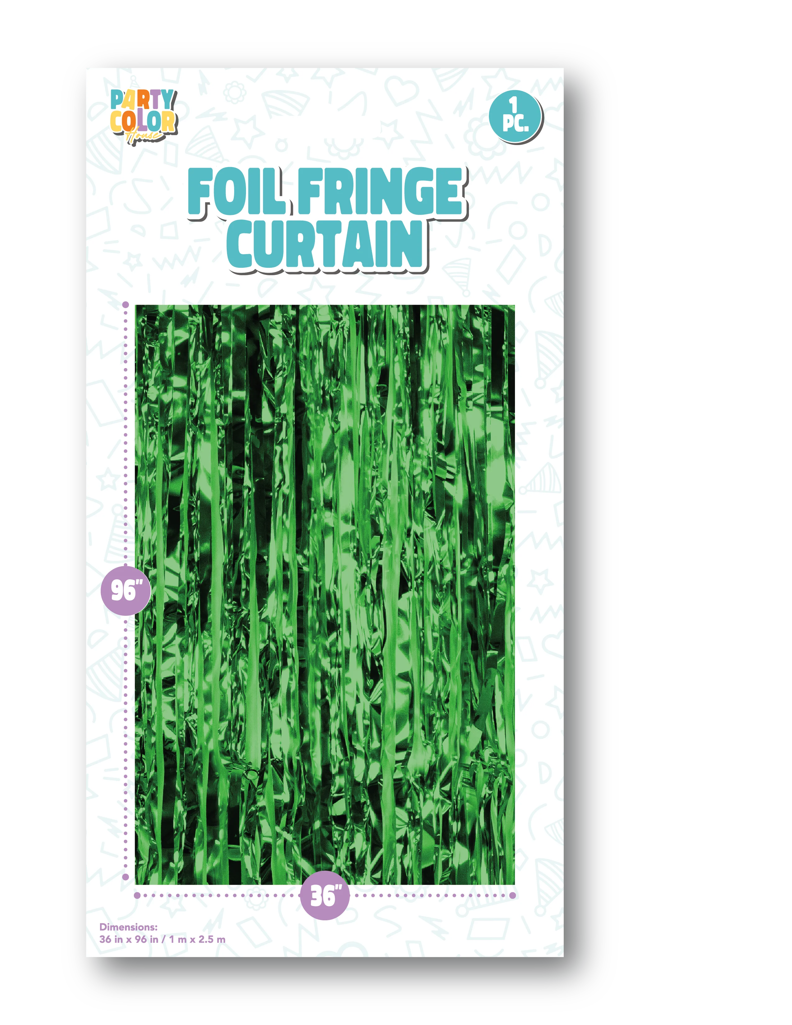 Green Gloss Foil Fringe Curtain FC-025966 packaging front view