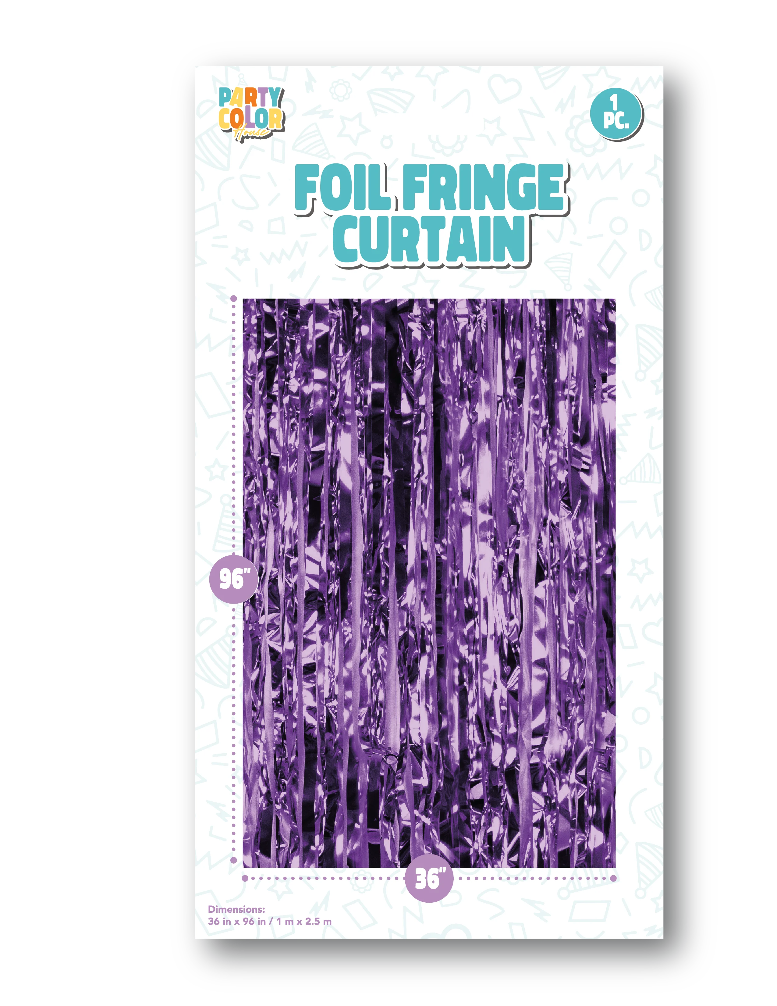 Purple Gloss Foil Fringe Curtain FC-026017 packaging front view