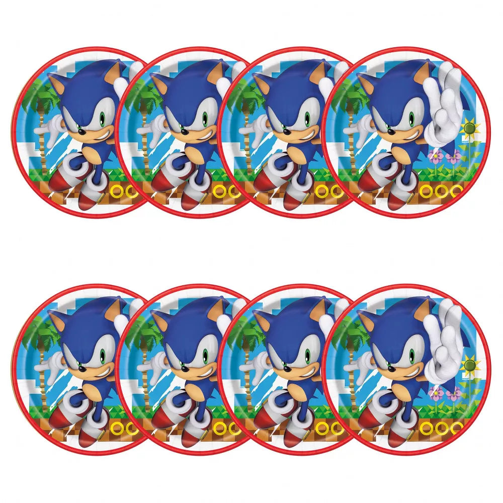 "Pack of 8 Sonic party plates for kids’ meals"