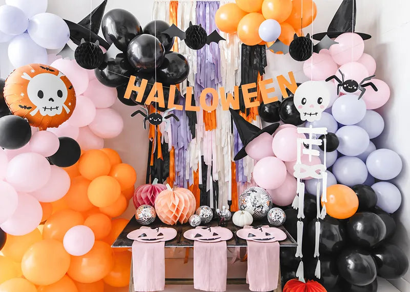 "Skeleton mix decor with fun Halloween elements"