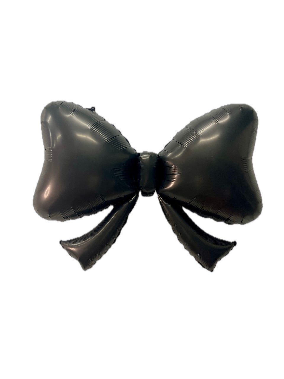 Cluster of 5 mini black bow foil balloons on white wall backdrop