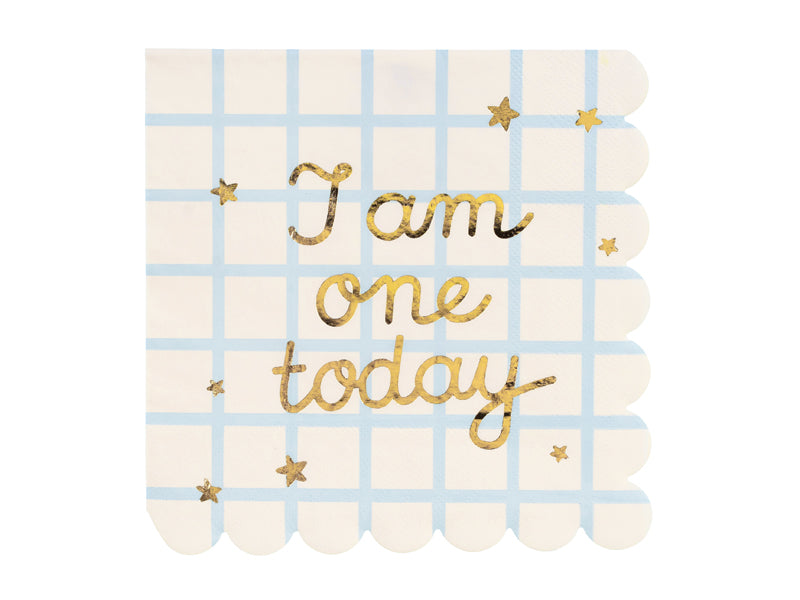 “I Am One Today” teddy bear cocktail napkin – gold foil design, 22 pack