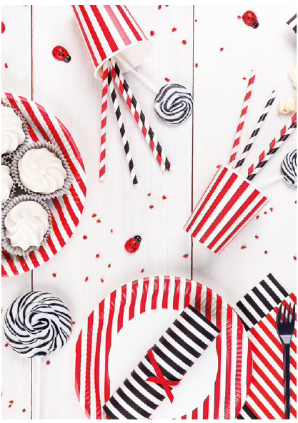 "Napkin on red stripes plate with Halloween table setting"