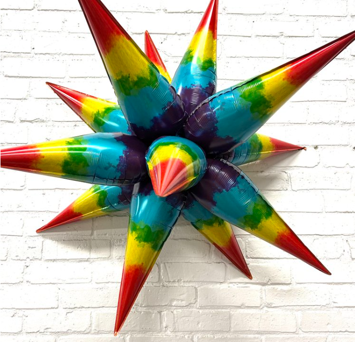 Tie dye rainbow starburst-shaped foil balloon – 40 inch party decoration