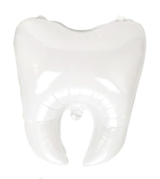 White tooth-shaped foil balloon – 21" x 20" dental party decoration