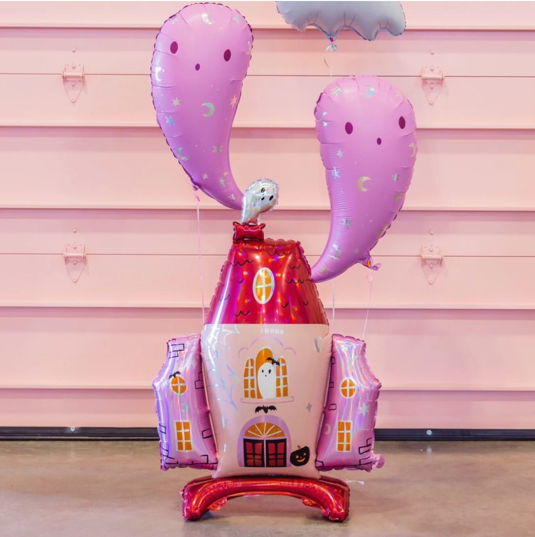 "Haunted House balloon in trick-or-treat setup"