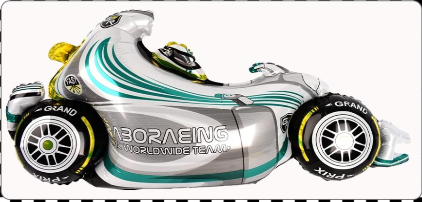 "Silver and blue racing car foil balloon 43 inches large shape party decoration"
