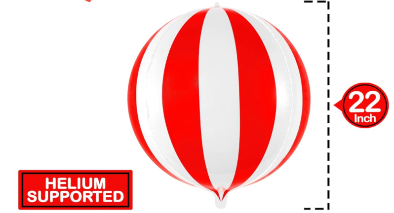 White and Red Stripes Sphere Balloon 22 inch front