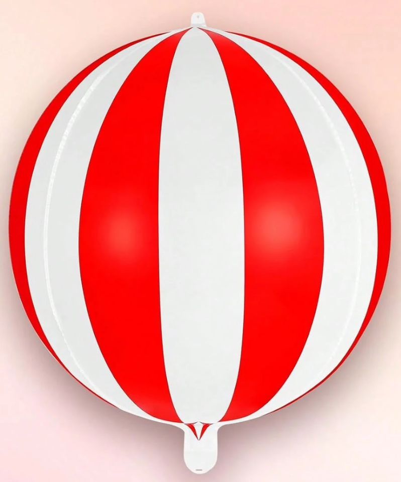 White and Red Stripes Sphere Balloon 22 inch front