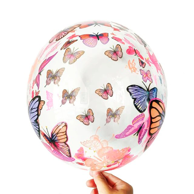 Color Butterflies on Clear Bubble Balloon 20 in