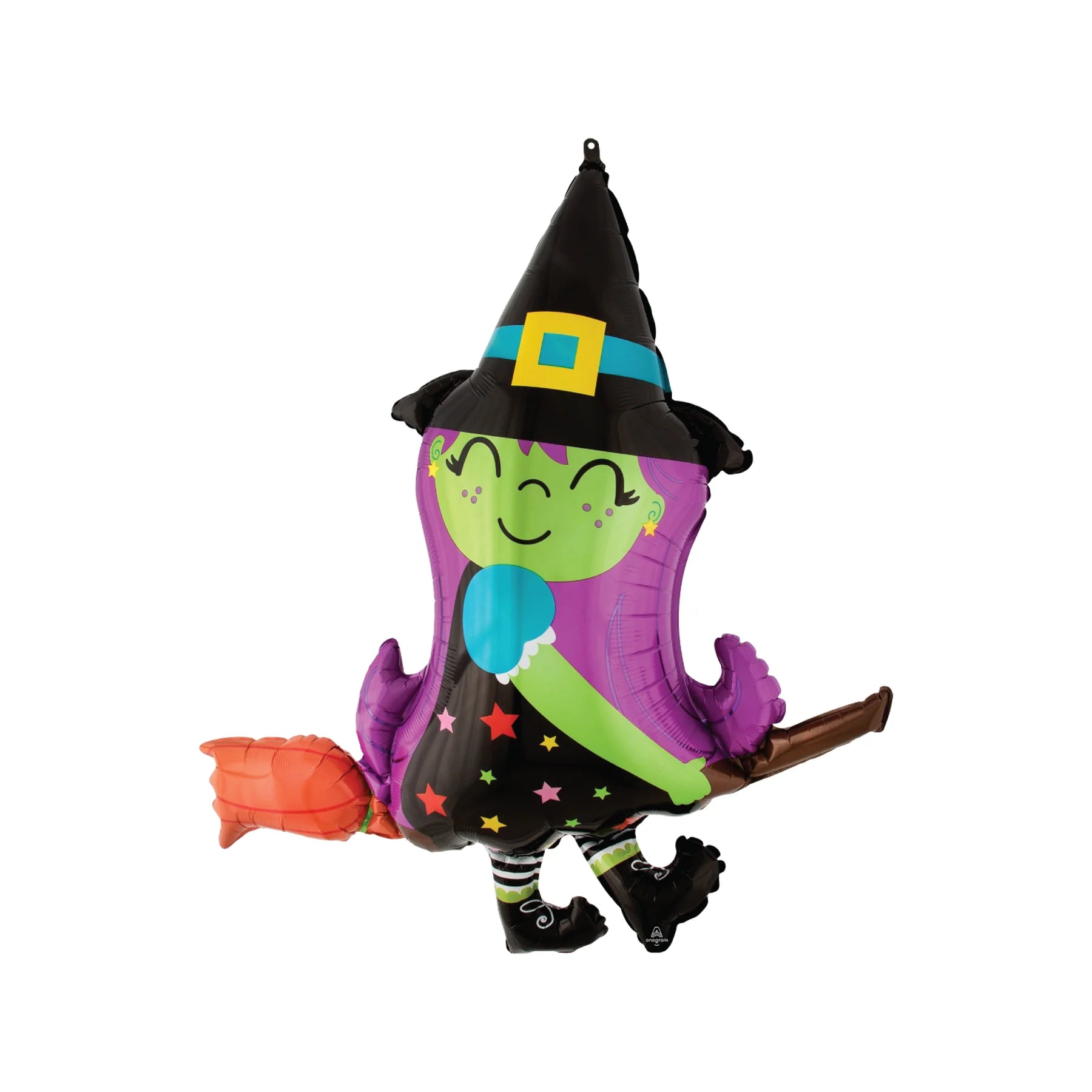 Cute witch on broom foil balloon – 34x38 in Halloween decoration