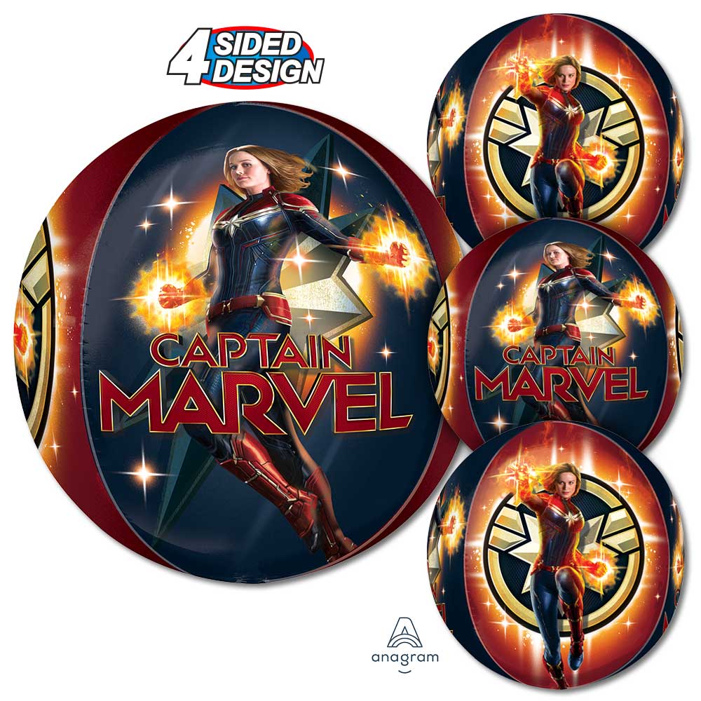 "15 inch Captain Marvel Orbz balloon with Marvel superhero design"