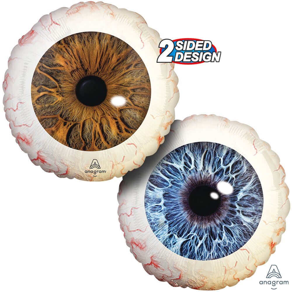 Realistic foil balloons shaped like brown and blue eyeballs – 17 in – Halloween party decoration